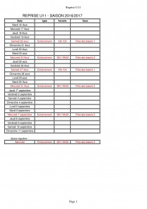 PLANNING REPRISE 2016 U11